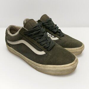 VANS Old Skool Sherpa Fleece Lined Casual Olive Green Wom 8.5 US (Men 7)